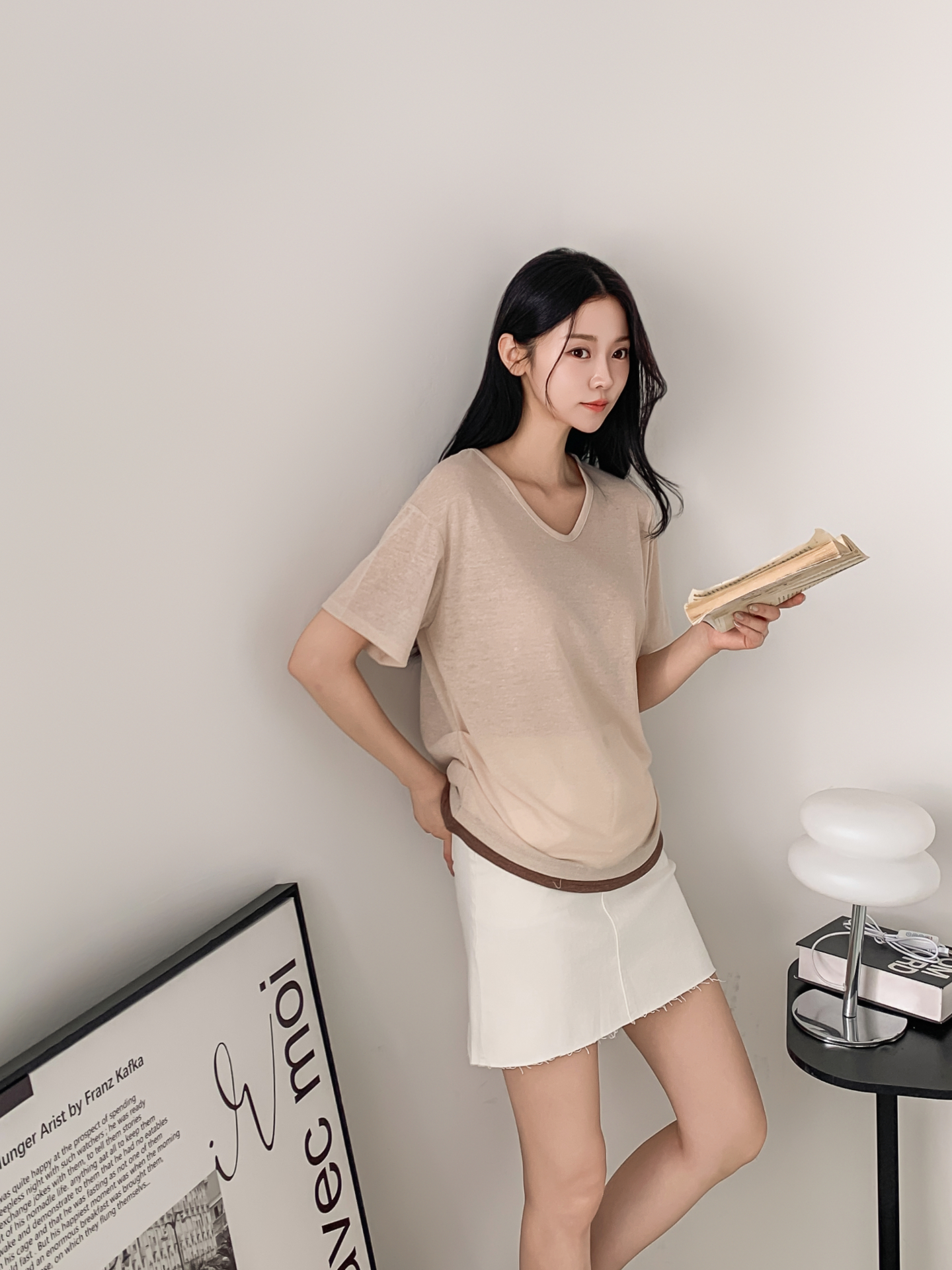 リネン混Vネックルーズ半袖Tシャツ | 詳細画像10