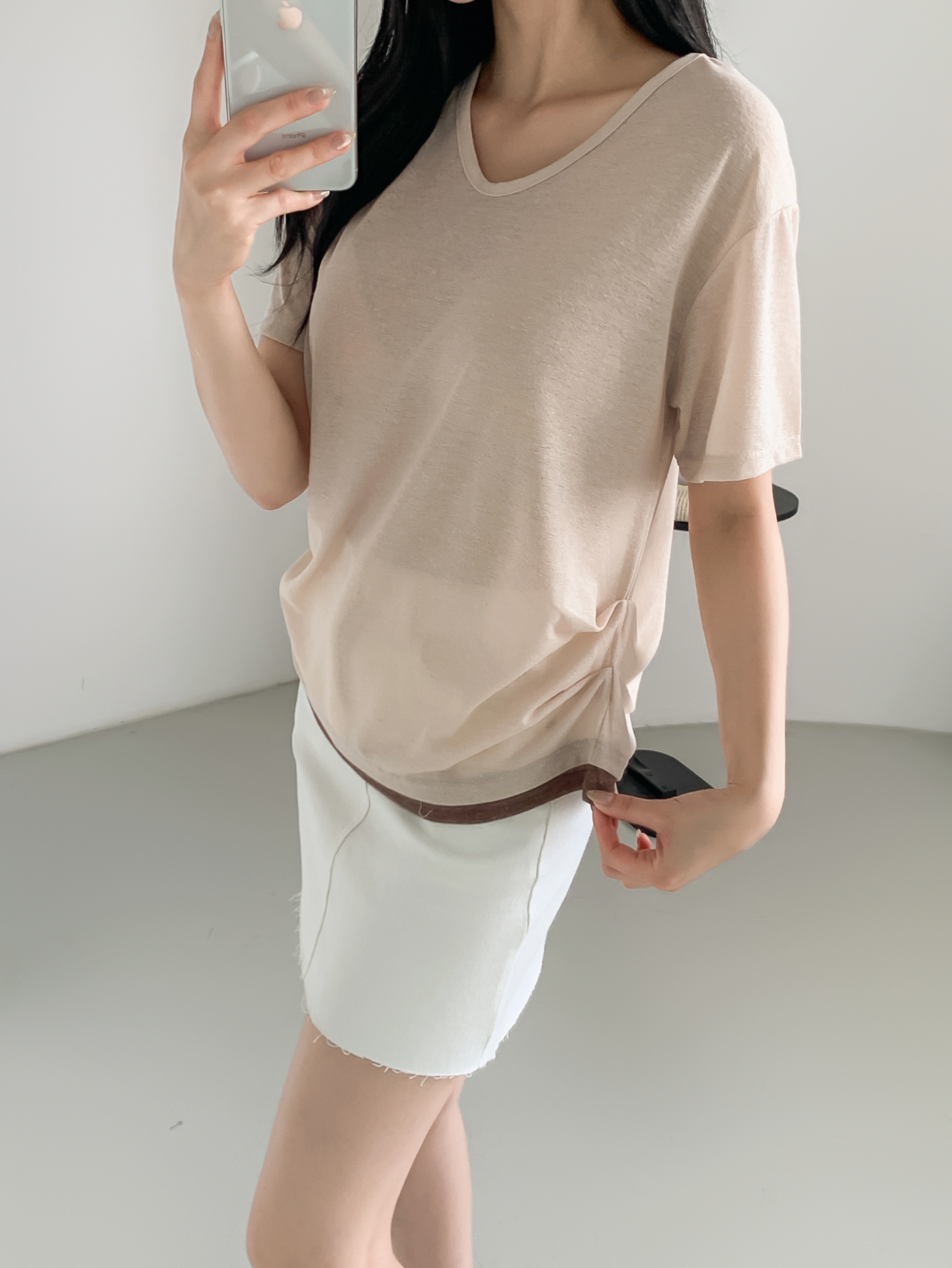 リネン混Vネックルーズ半袖Tシャツ | 詳細画像18