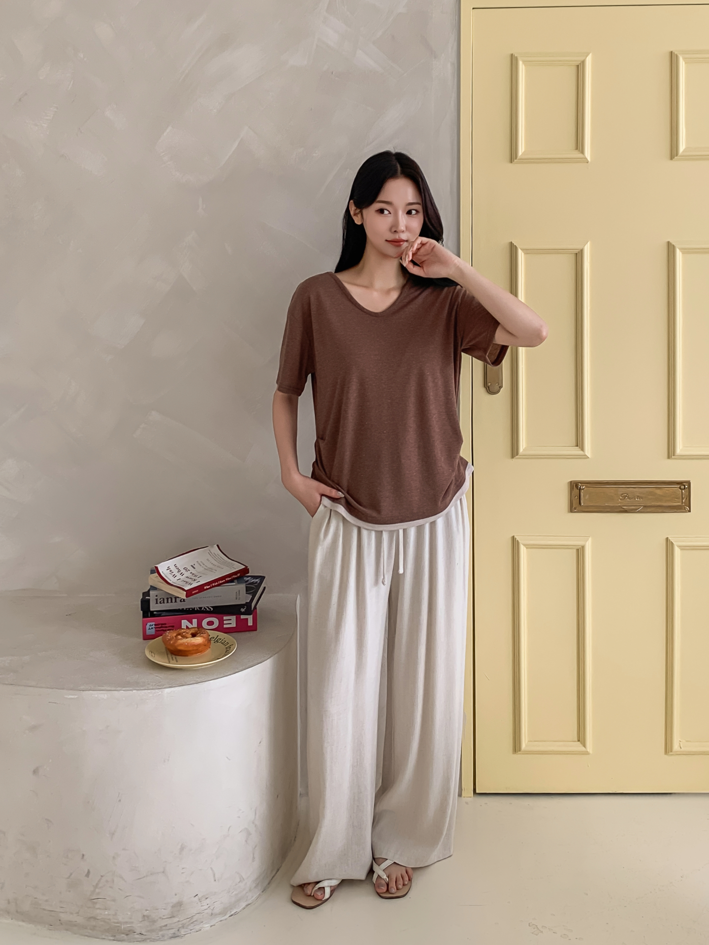 リネン混Vネックルーズ半袖Tシャツ | 詳細画像19