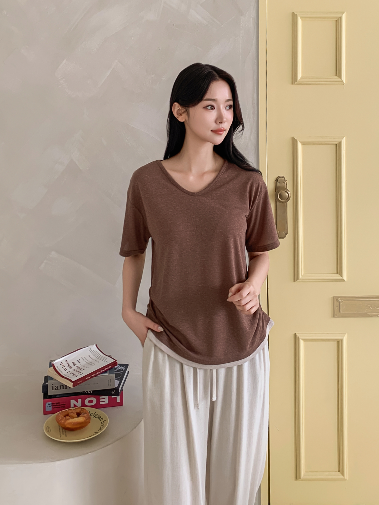 リネン混Vネックルーズ半袖Tシャツ | 詳細画像20