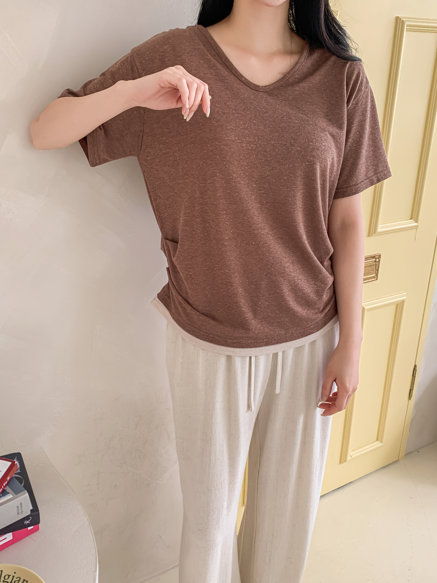 リネン混Vネックルーズ半袖Tシャツ | 詳細画像21