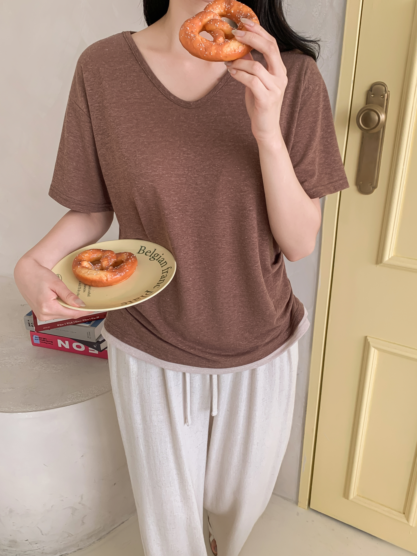 リネン混Vネックルーズ半袖Tシャツ | 詳細画像24