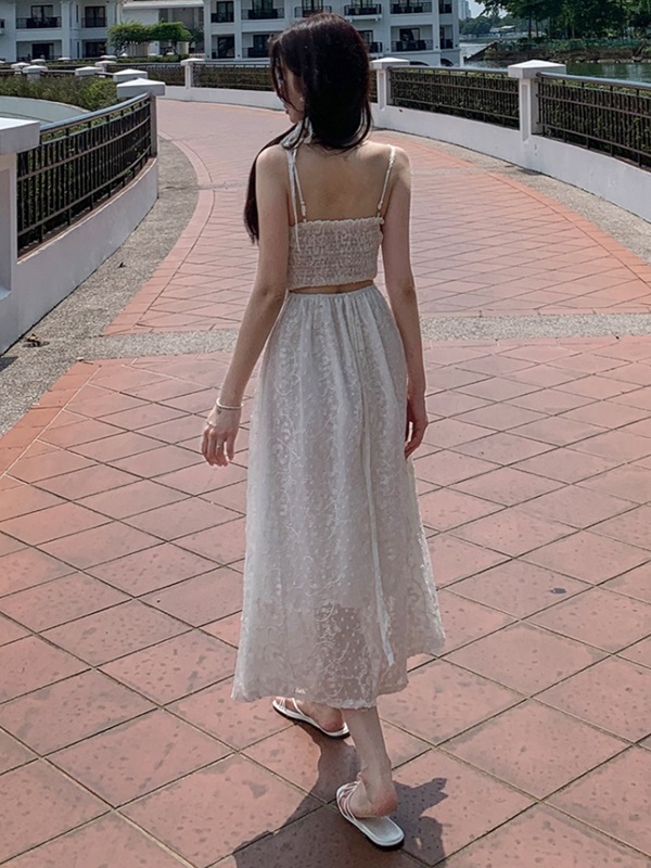 レースハートネックシャーリングロング刺繍キャミワンピースストラップ付 | 詳細画像5