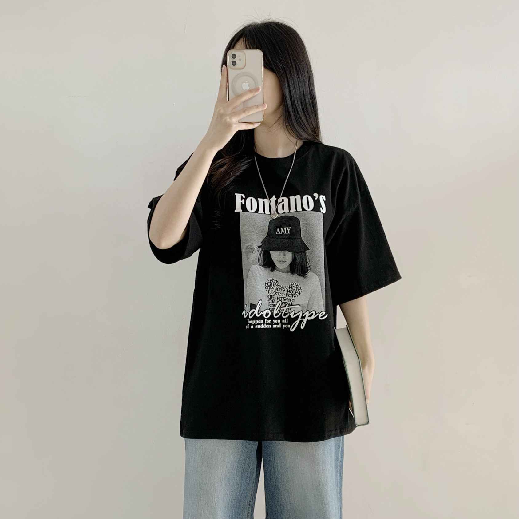 コットンラウンドネックオーバーサイズ半袖プリントTシャツ | 詳細画像2