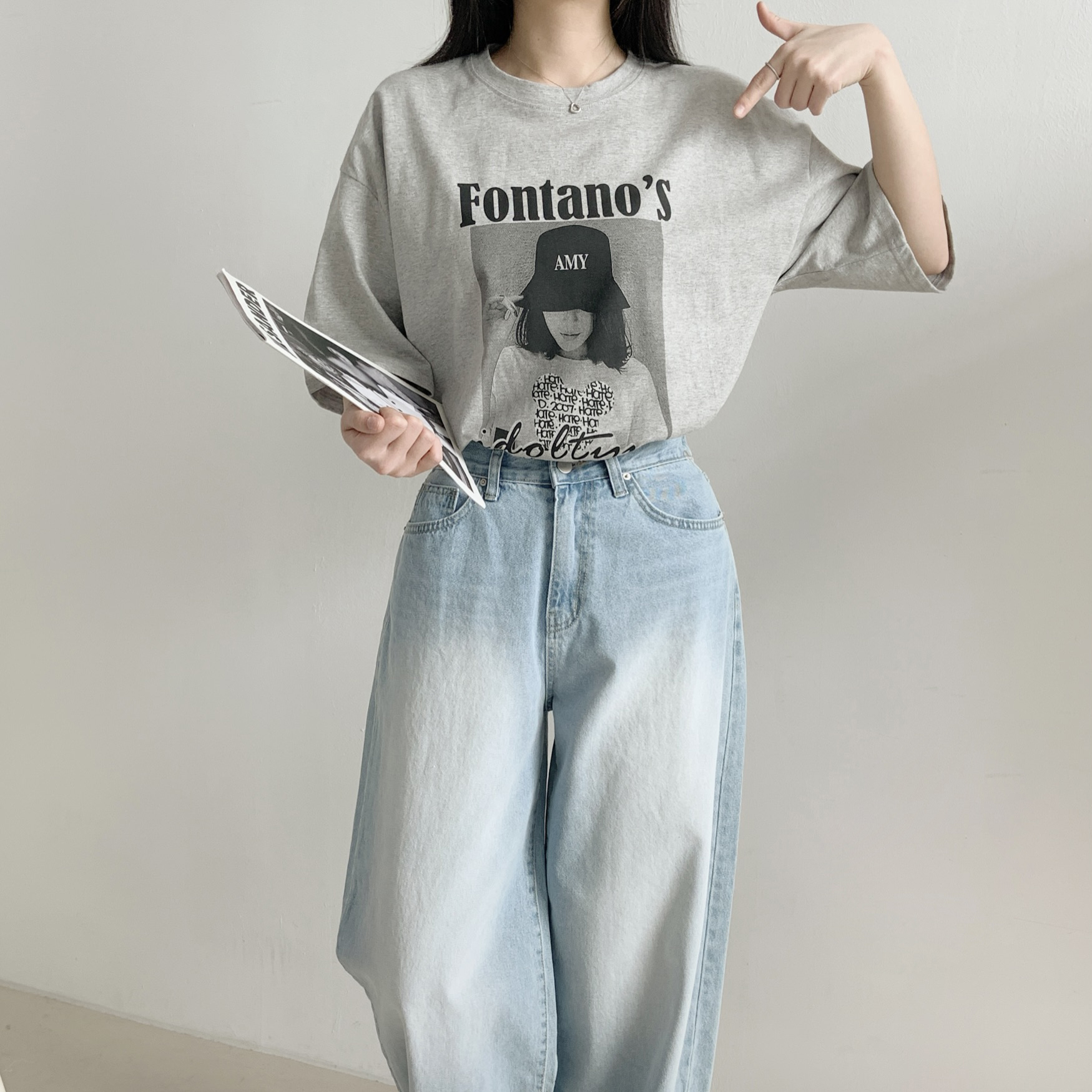 コットンラウンドネックオーバーサイズ半袖プリントTシャツ | 詳細画像5