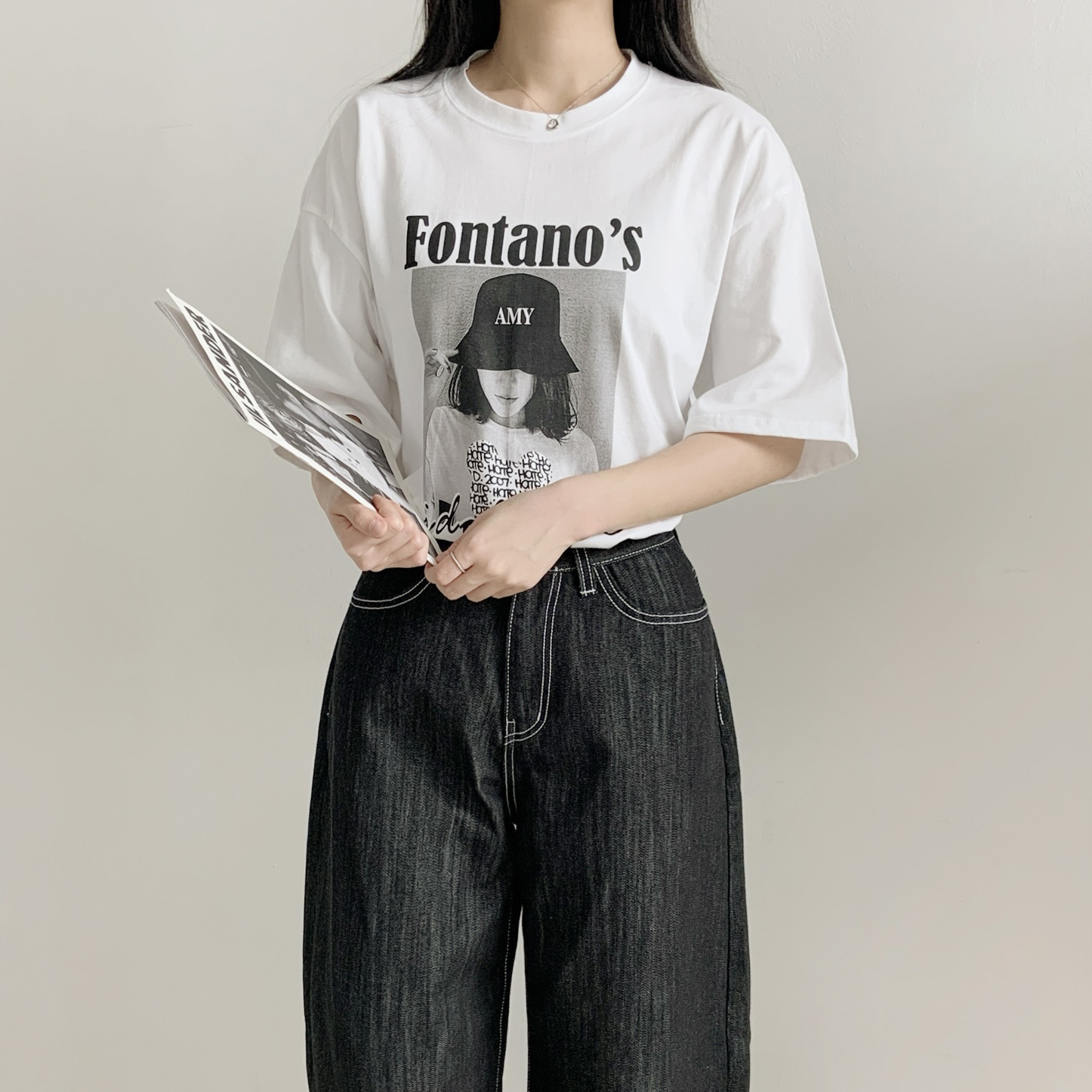コットンラウンドネックオーバーサイズ半袖プリントTシャツ | 詳細画像10