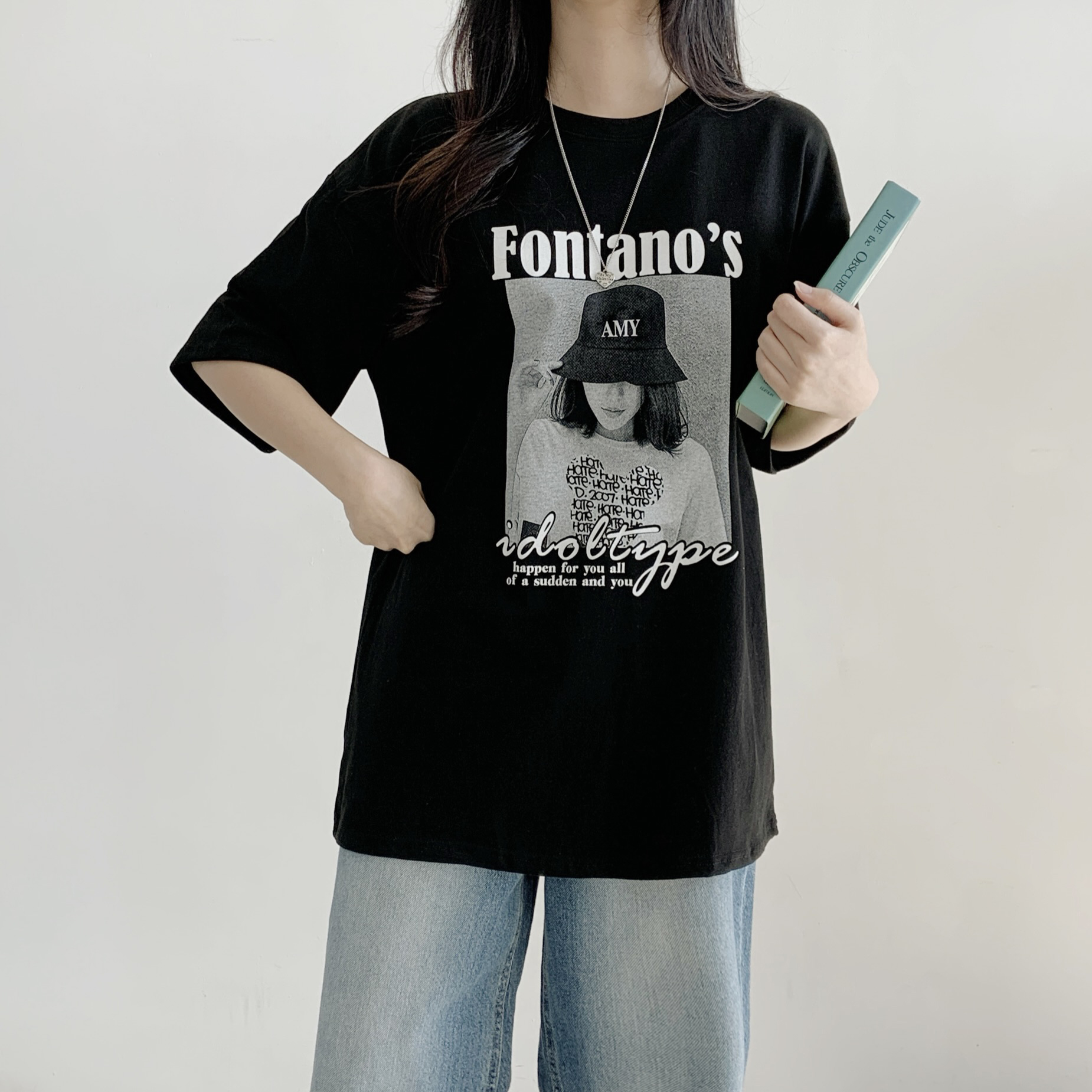コットンラウンドネックオーバーサイズ半袖プリントTシャツ | 詳細画像4