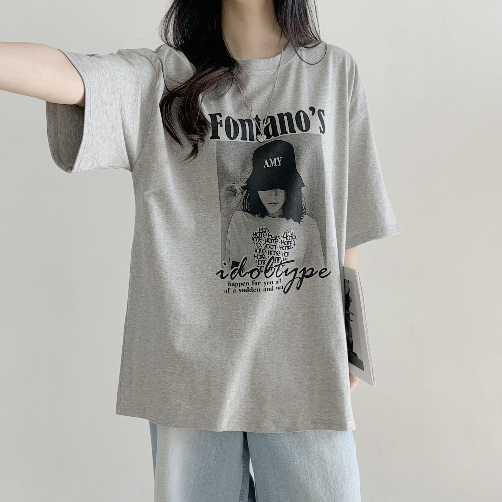 コットンラウンドネックオーバーサイズ半袖プリントTシャツ | 詳細画像7