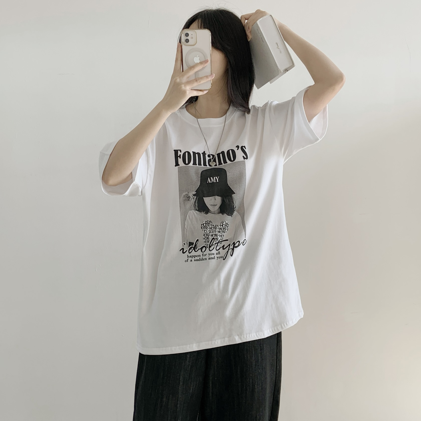 コットンラウンドネックオーバーサイズ半袖プリントTシャツ | 詳細画像8