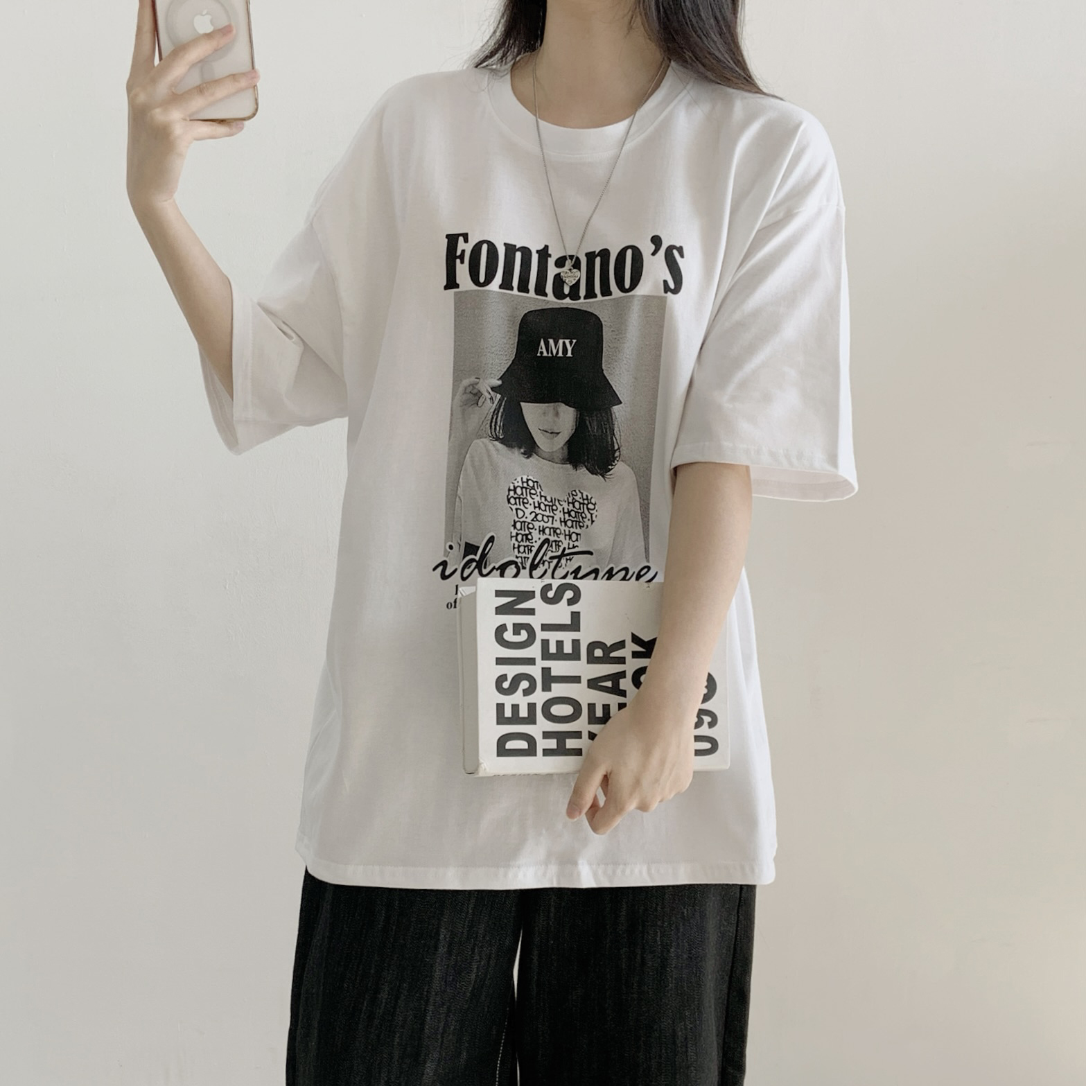 コットンラウンドネックオーバーサイズ半袖プリントTシャツ | 詳細画像9