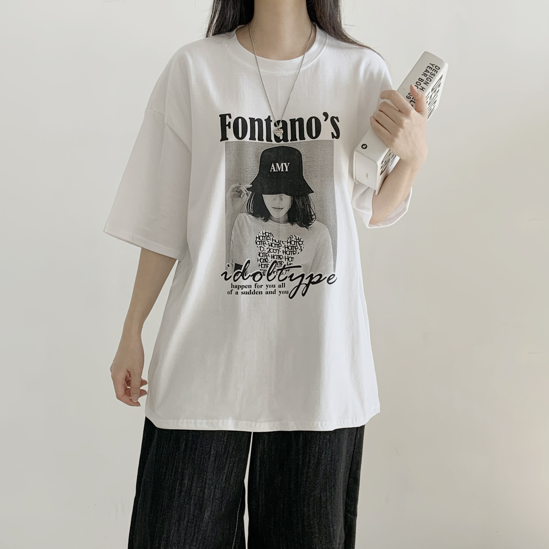 コットンラウンドネックオーバーサイズ半袖プリントTシャツ | 詳細画像11