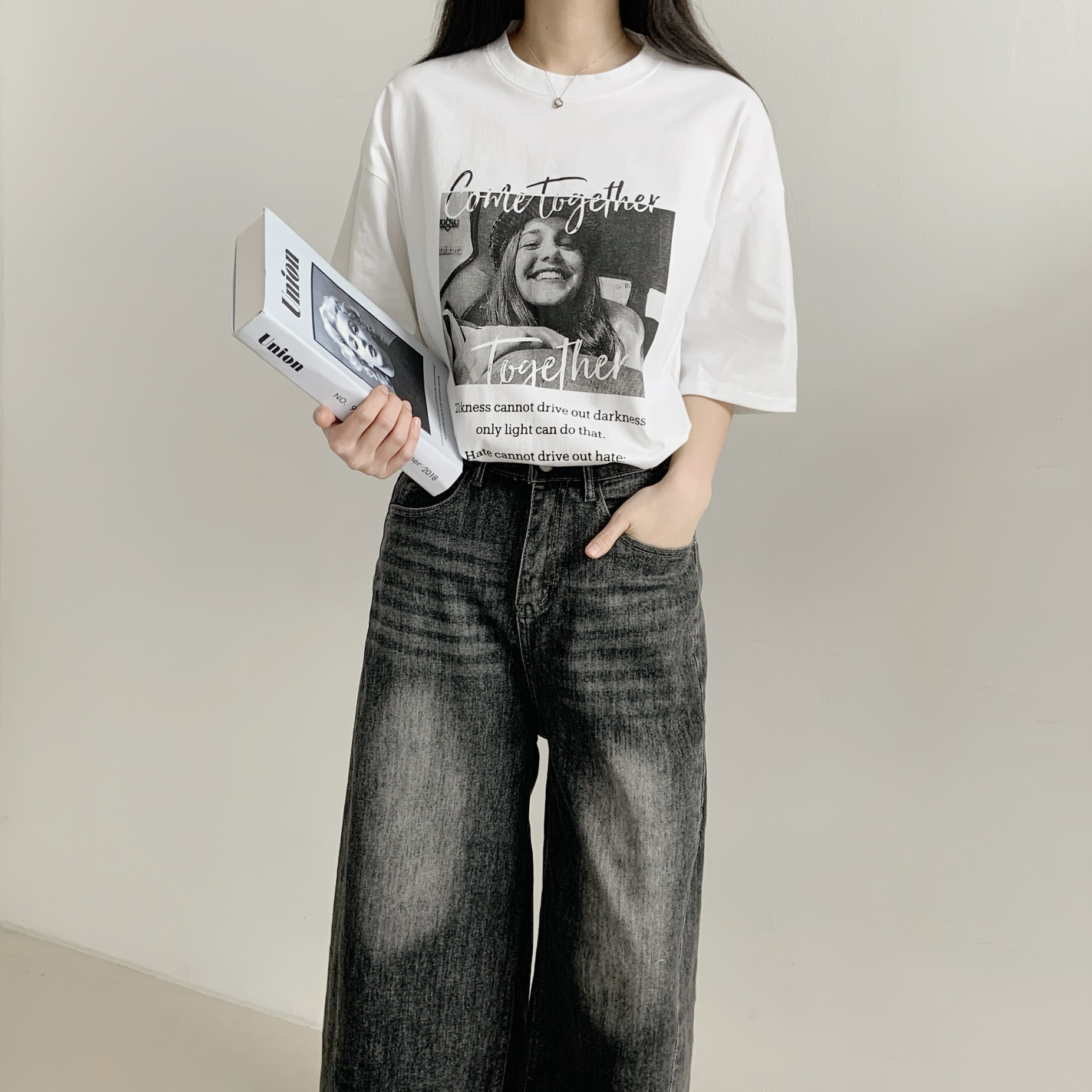 コットンラウンドネックオーバーサイズ半袖プリントTシャツ | 詳細画像9
