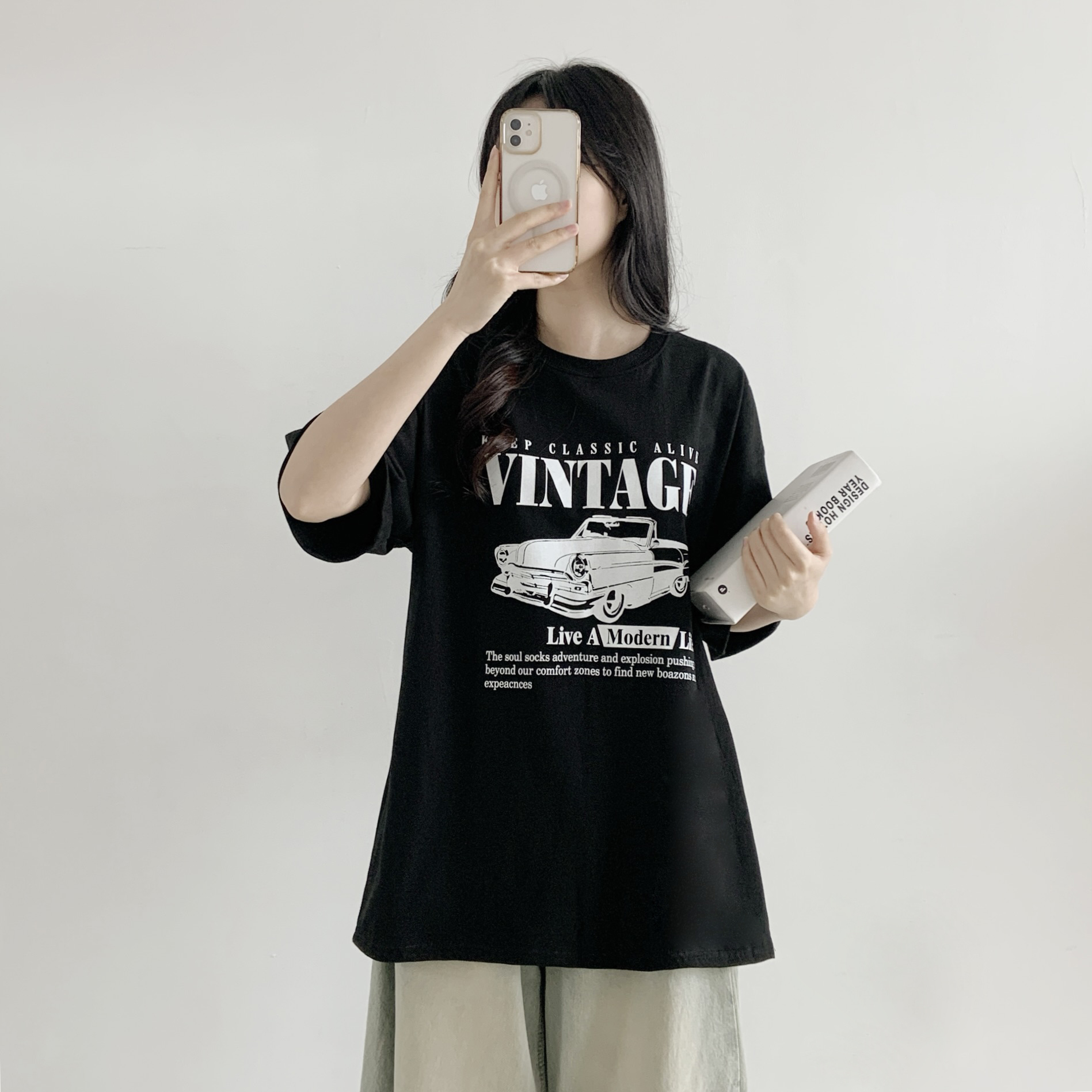 コットンラウンドネックオーバーサイズ半袖プリントTシャツ | 詳細画像2