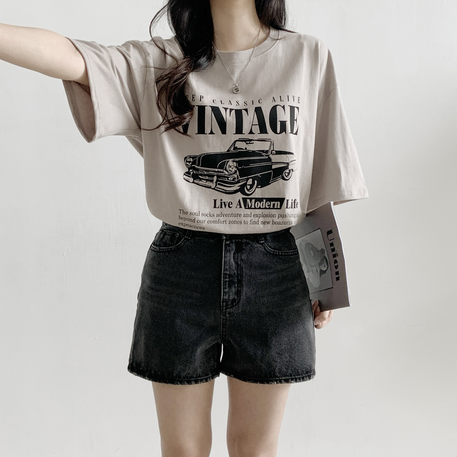 コットンラウンドネックオーバーサイズ半袖プリントTシャツ | 詳細画像7