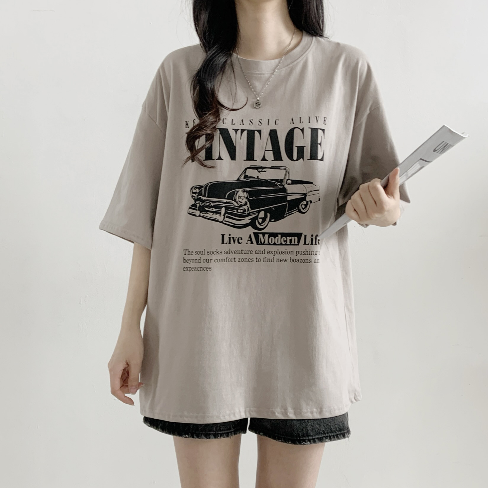 コットンラウンドネックオーバーサイズ半袖プリントTシャツ | 詳細画像8