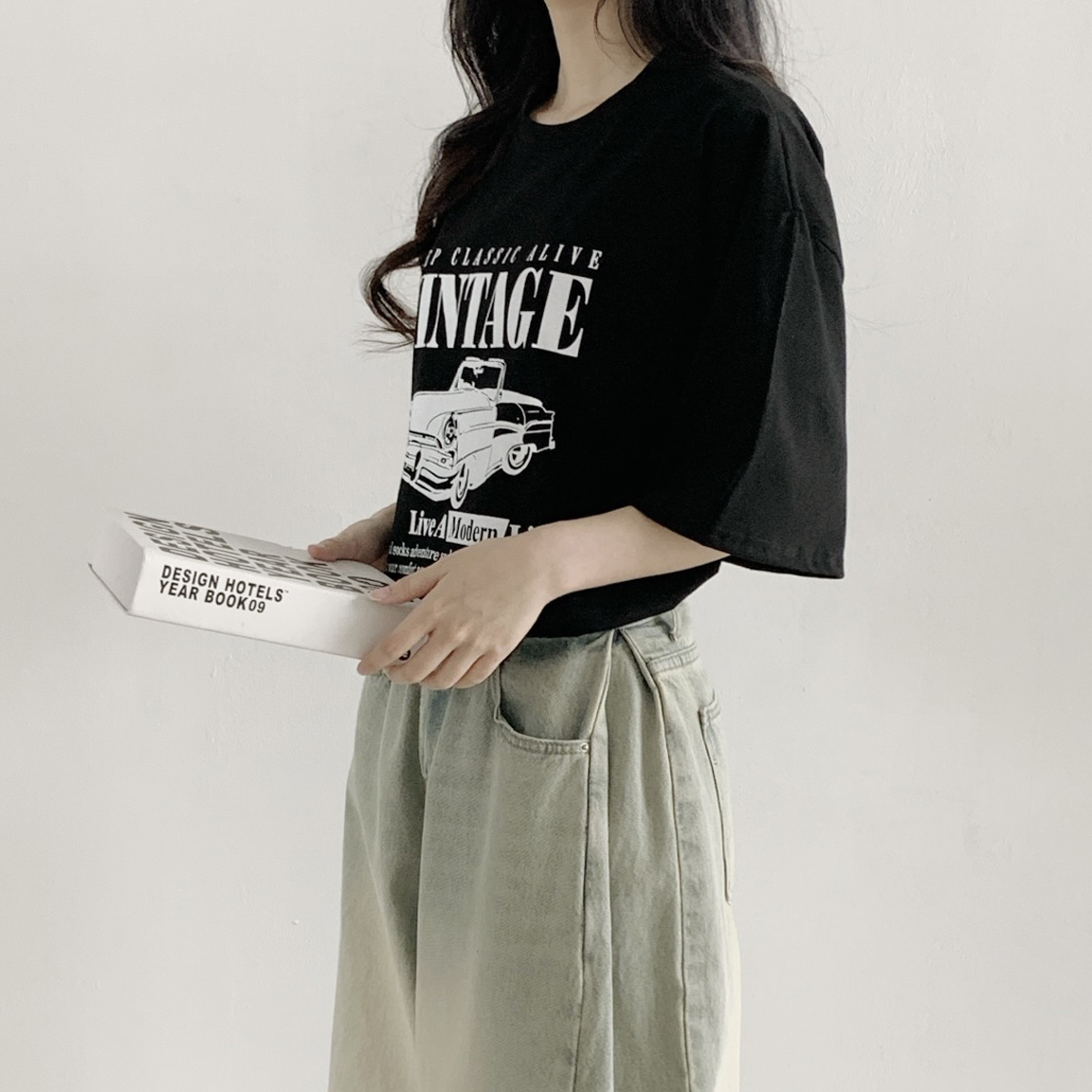 コットンラウンドネックオーバーサイズ半袖プリントTシャツ | 詳細画像3