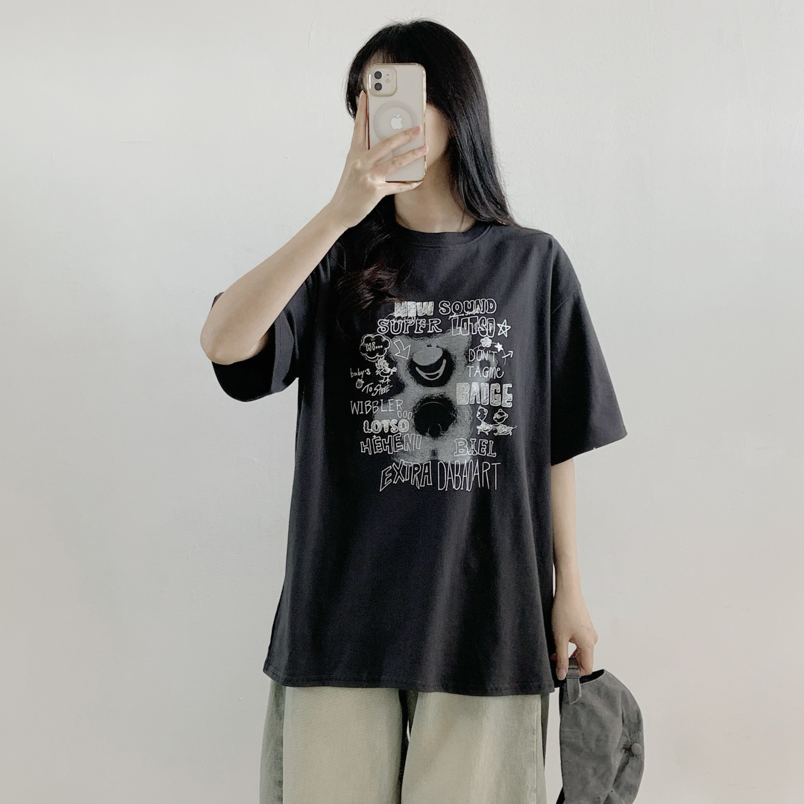 コットンラウンドネックオーバーサイズ半袖プリントベアTシャツ | 詳細画像9