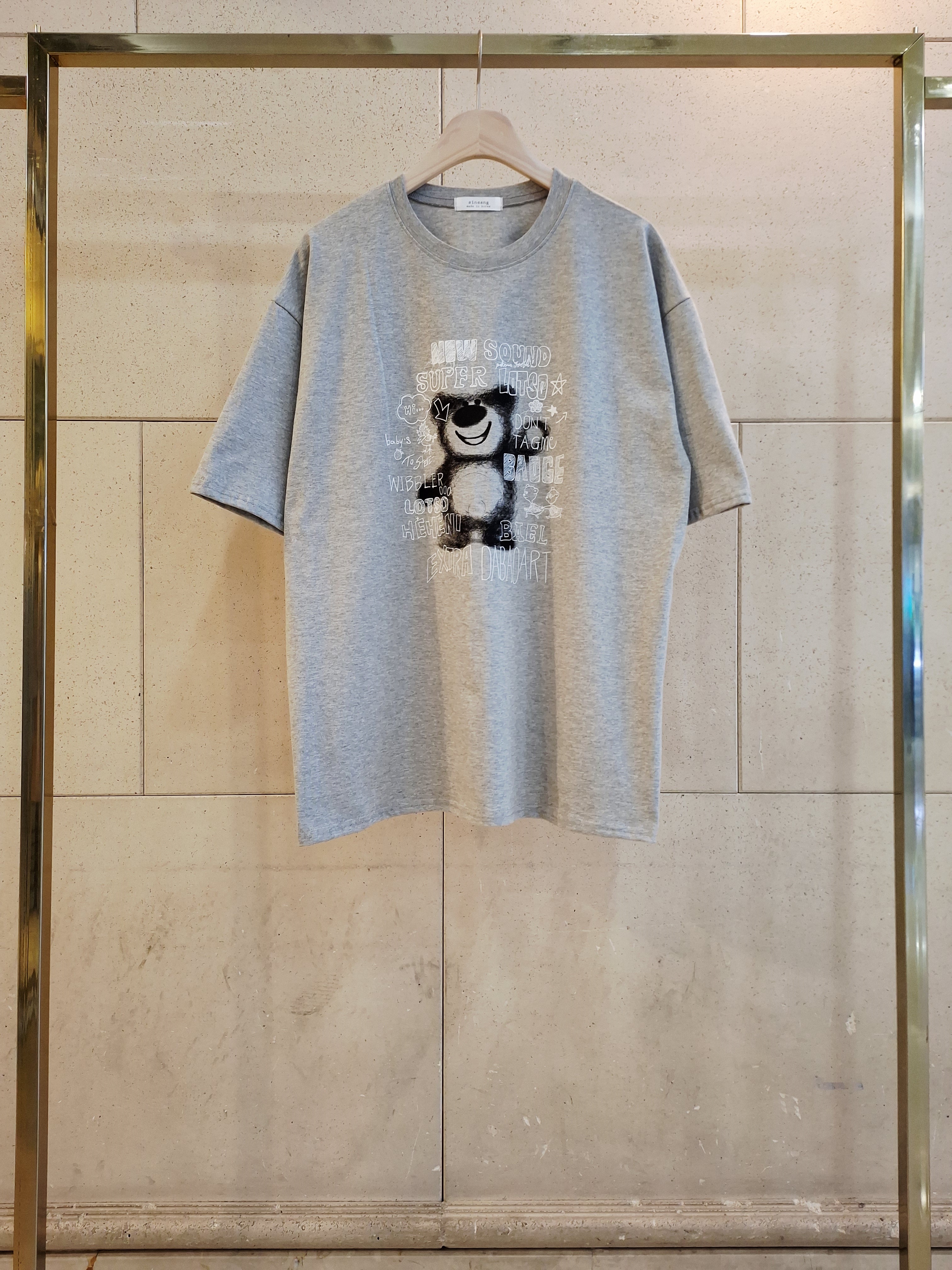コットンラウンドネックオーバーサイズ半袖プリントベアTシャツ | 詳細画像12