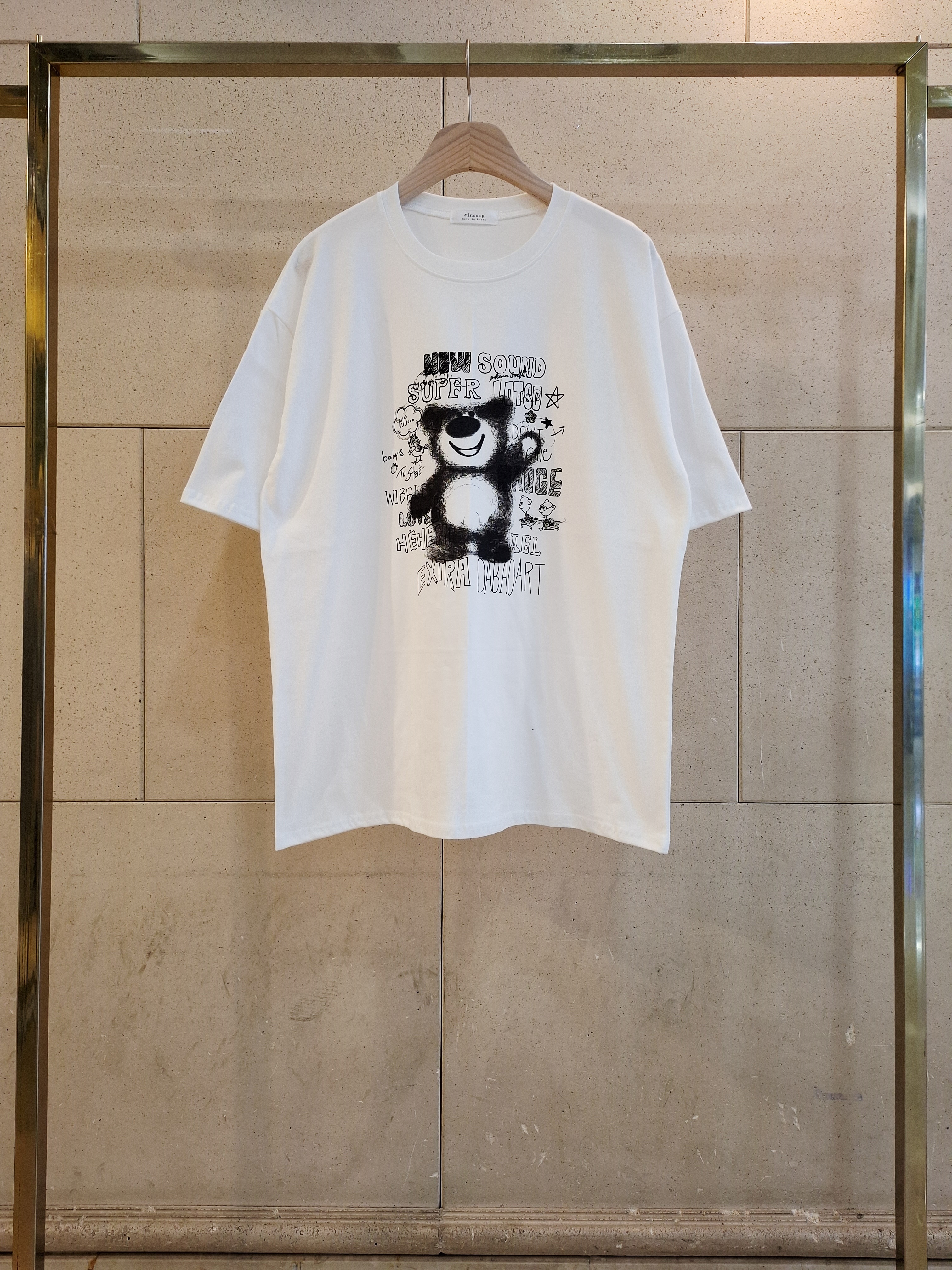 コットンラウンドネックオーバーサイズ半袖プリントベアTシャツ | 詳細画像13