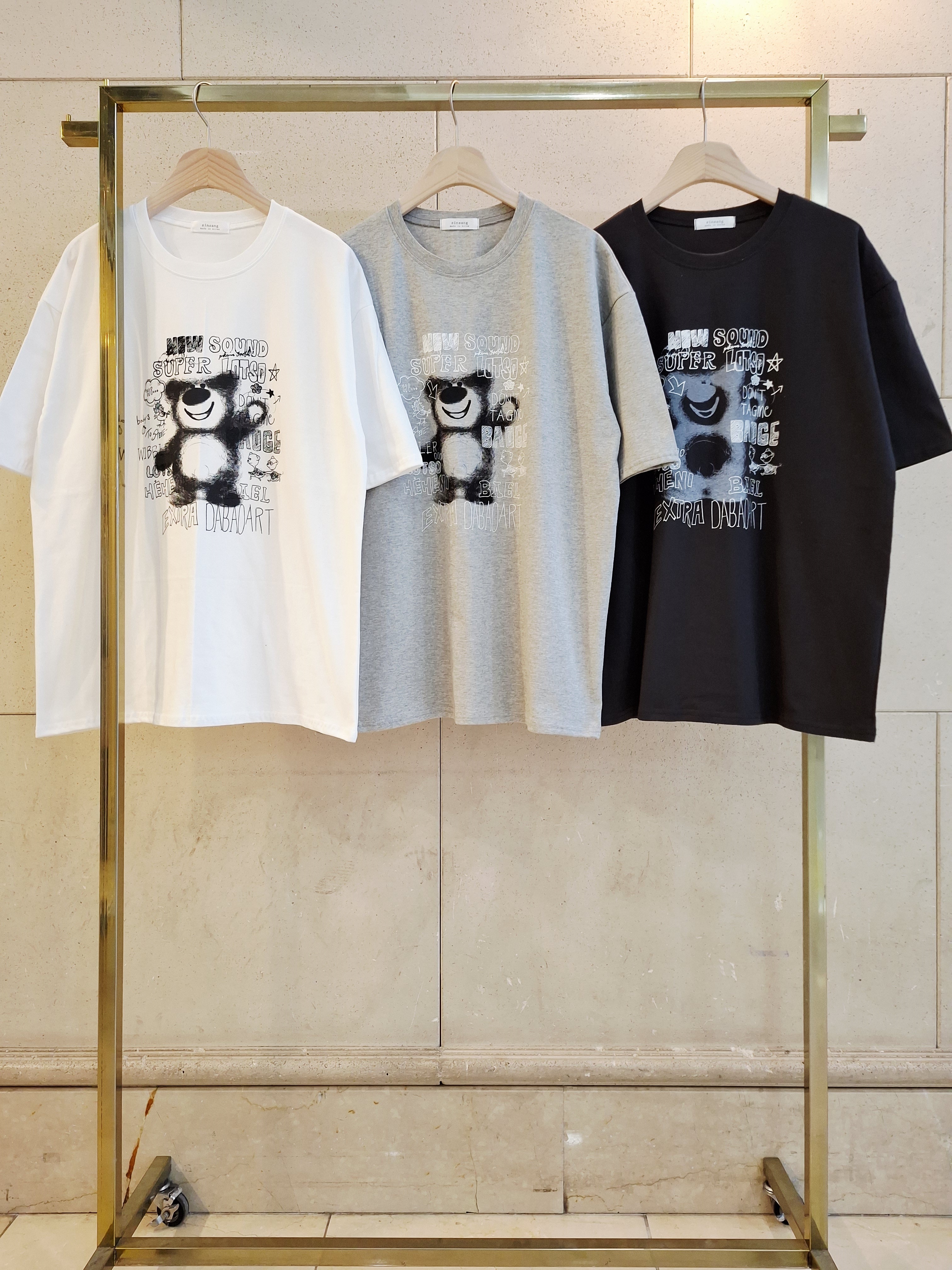 コットンラウンドネックオーバーサイズ半袖プリントベアTシャツ | 詳細画像14