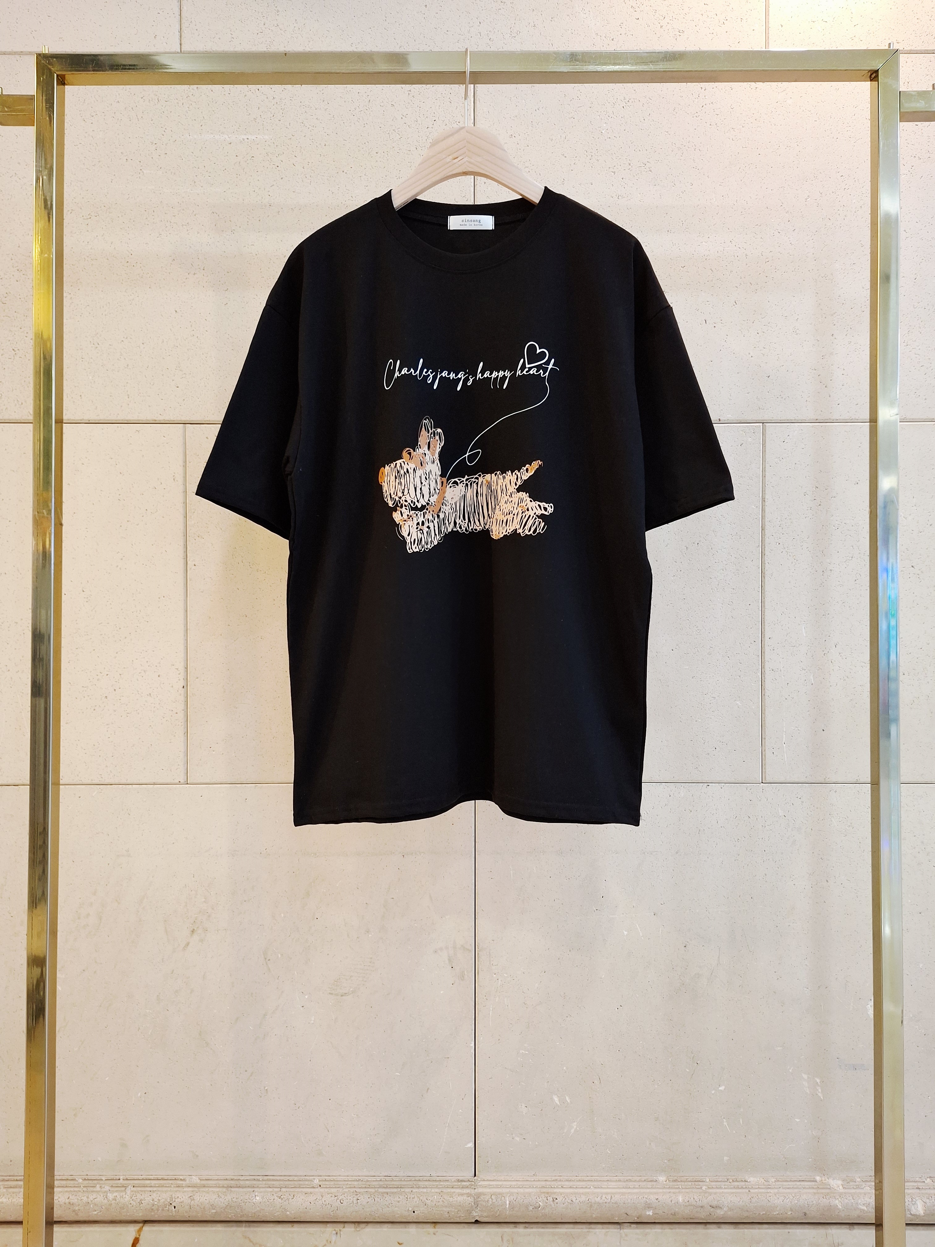 コットンラウンドネックオーバーサイズ半袖プリント子犬犬ころTシャツ | 詳細画像9