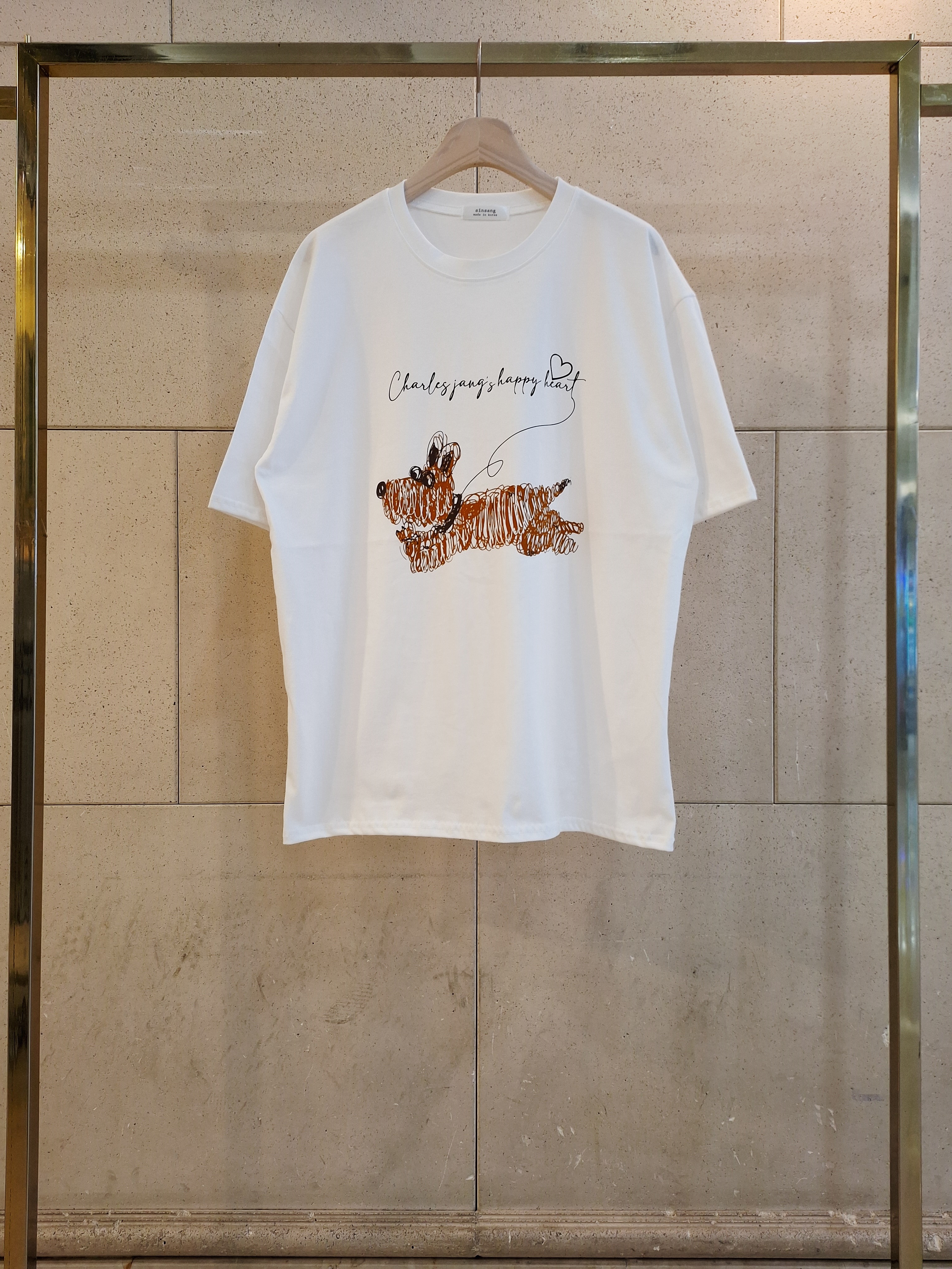 コットンラウンドネックオーバーサイズ半袖プリント子犬犬ころTシャツ | 詳細画像11
