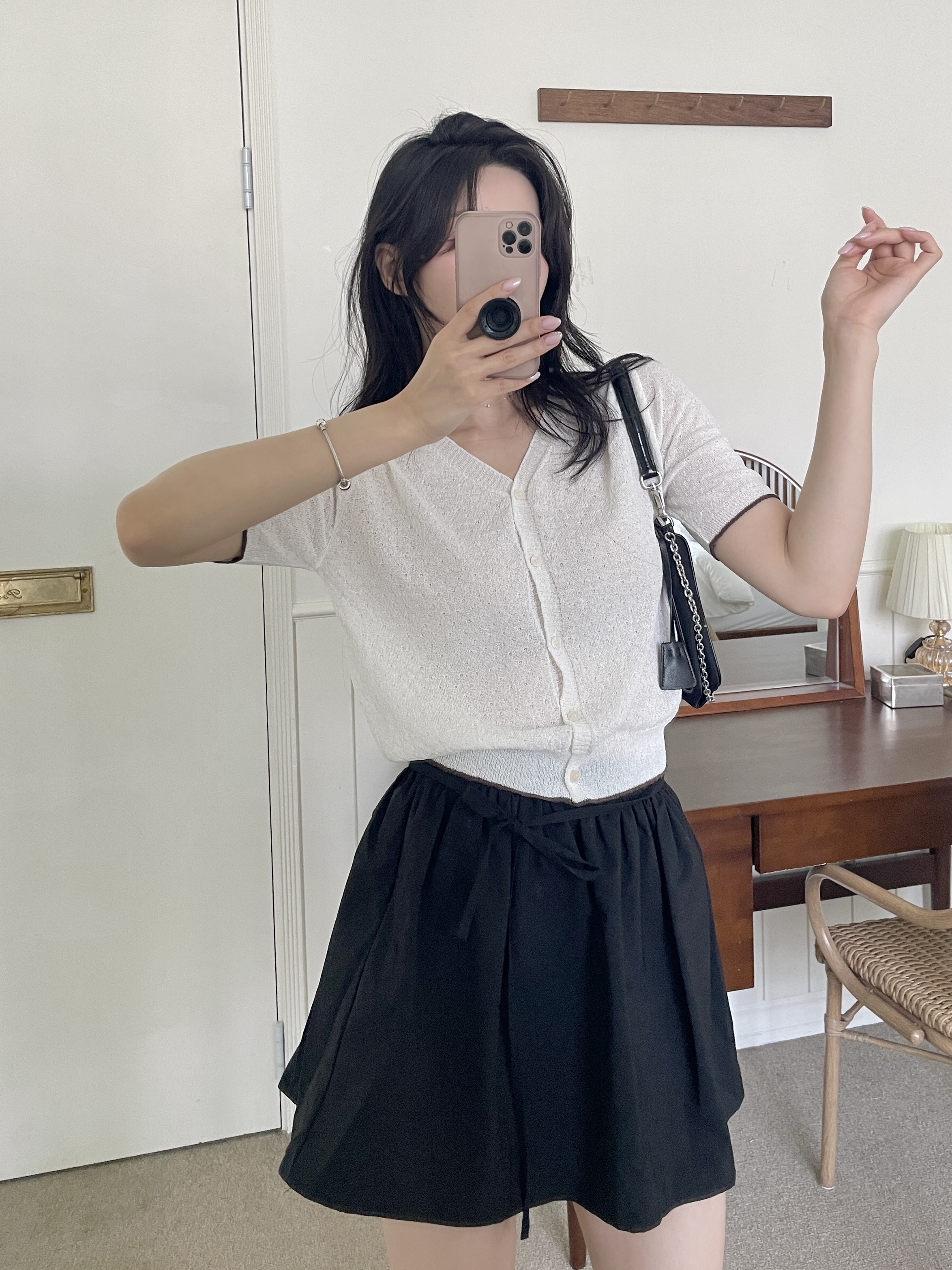 ボタンVネック半袖配色ラインカーディガン | 詳細画像4