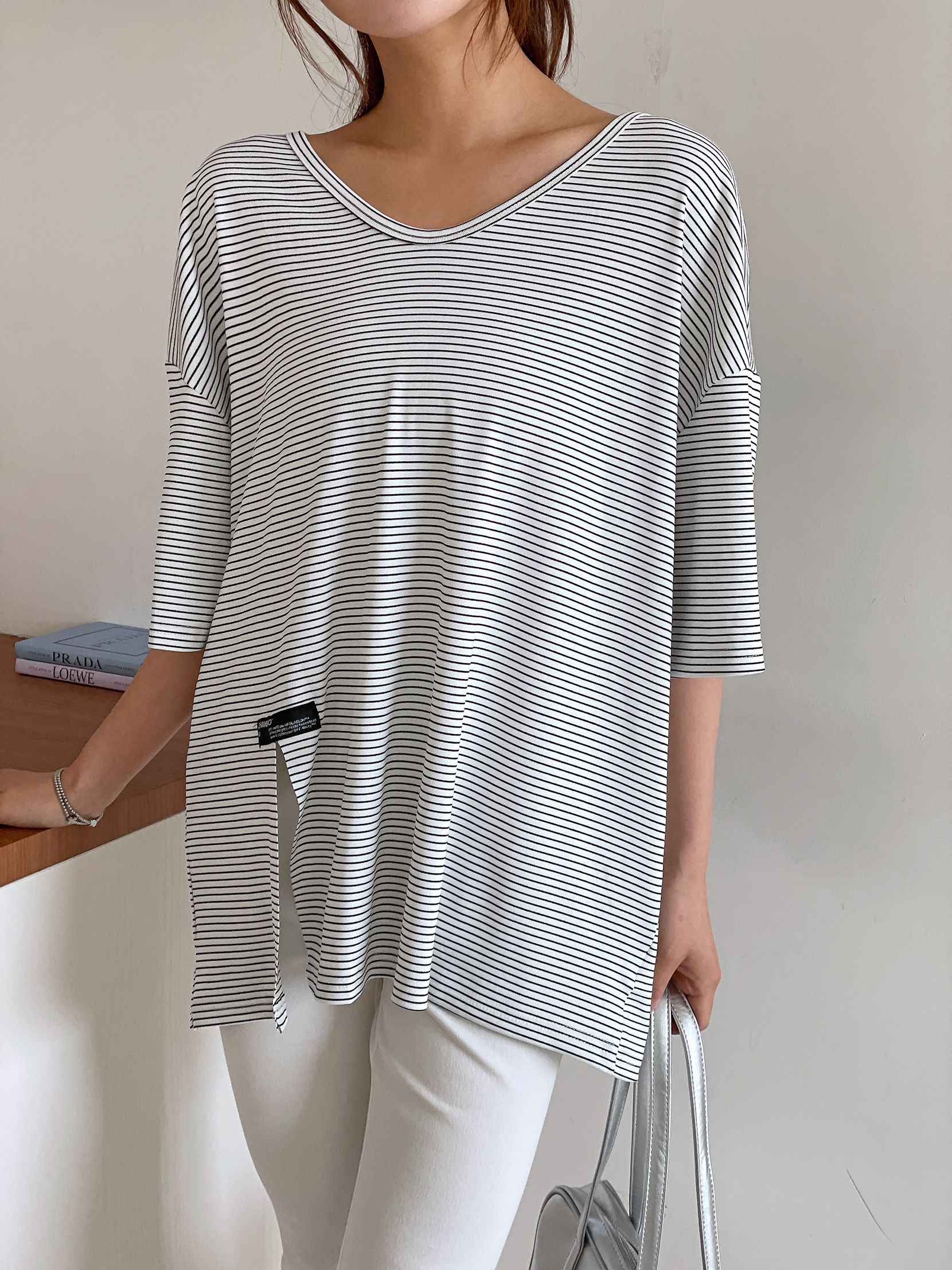 コットンスリットボクシー半袖ラベルレタリングTシャツ | 詳細画像12