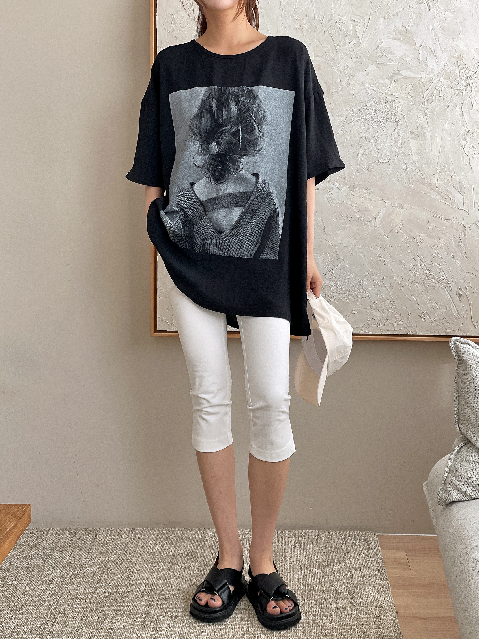 ラウンドネックボクシー半袖両面プリントTシャツ | 詳細画像2