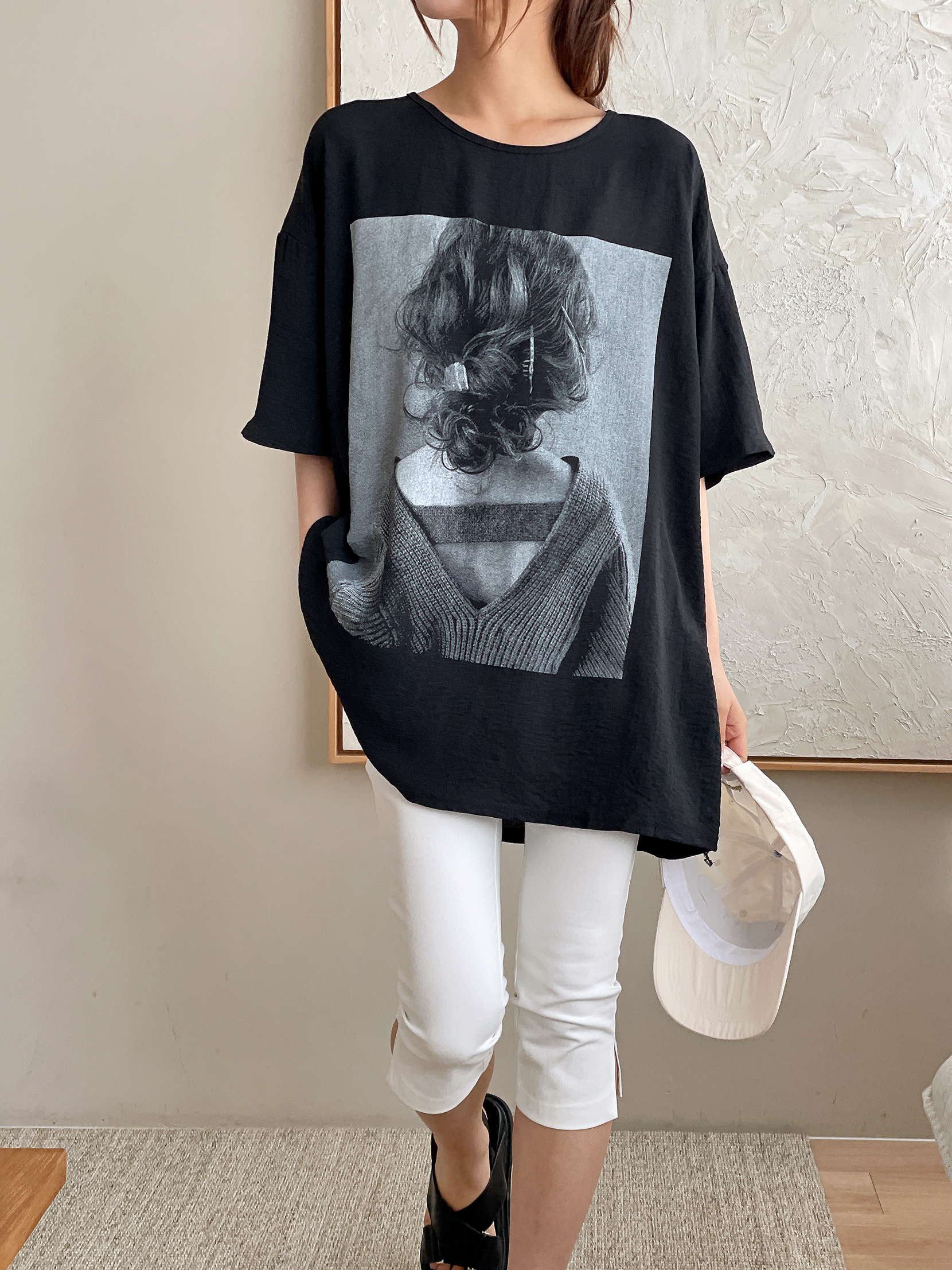 ラウンドネックボクシー半袖両面プリントTシャツ | 詳細画像3