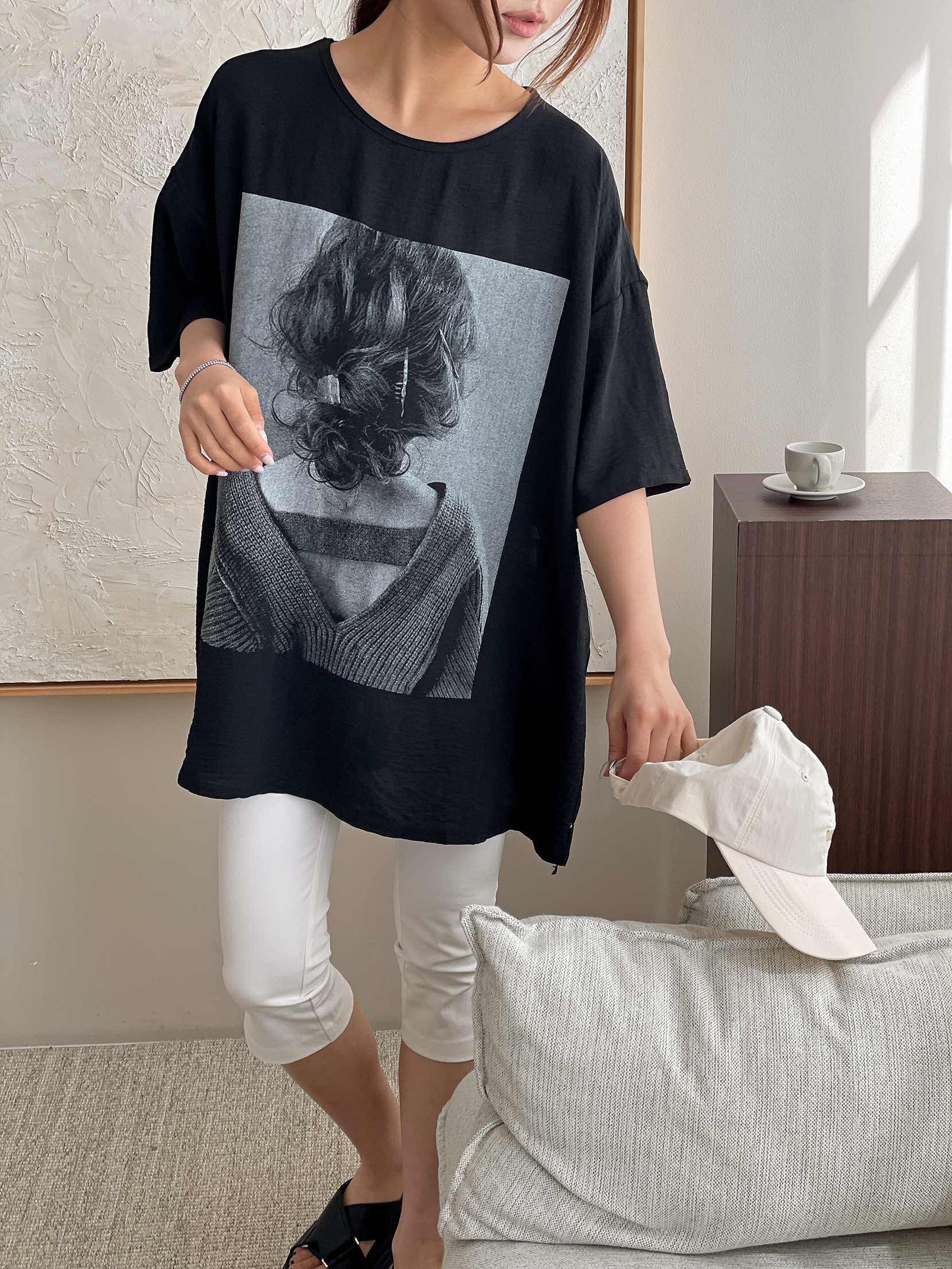 ラウンドネックボクシー半袖両面プリントTシャツ | 詳細画像6