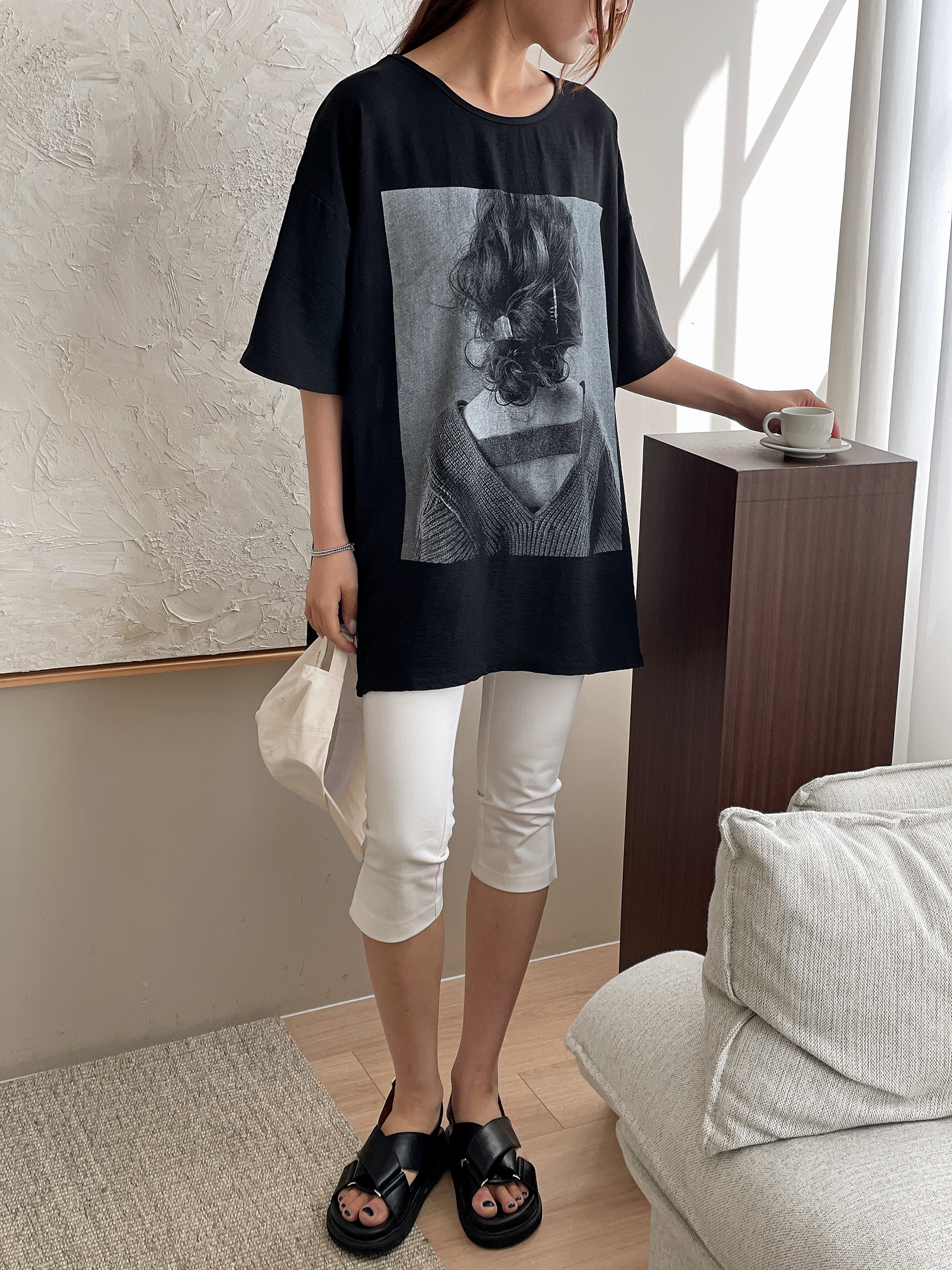 ラウンドネックボクシー半袖両面プリントTシャツ | 詳細画像7