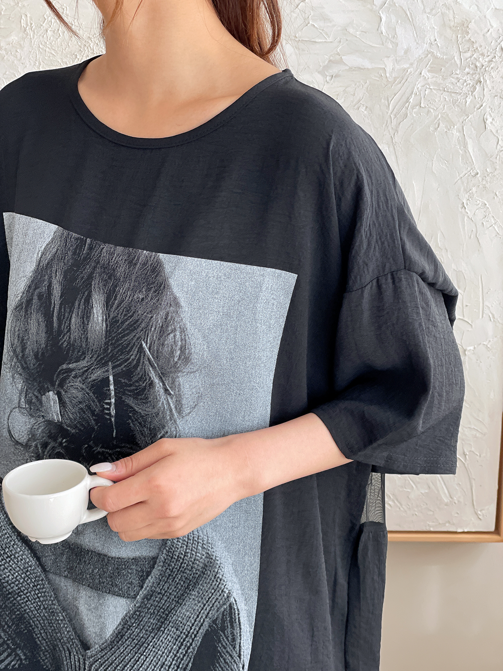 ラウンドネックボクシー半袖両面プリントTシャツ | 詳細画像8