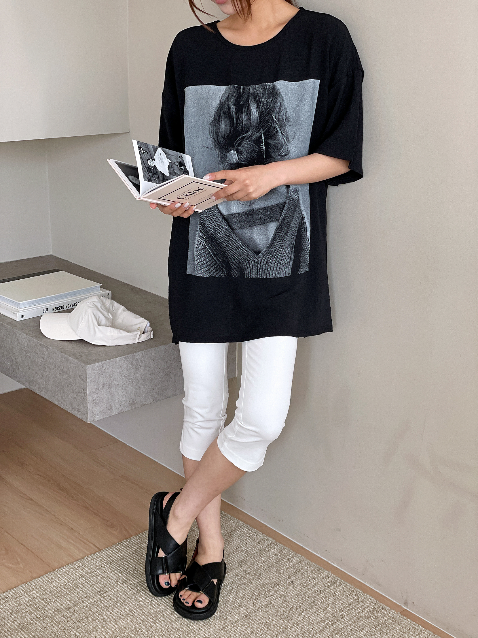 ラウンドネックボクシー半袖両面プリントTシャツ | 詳細画像13