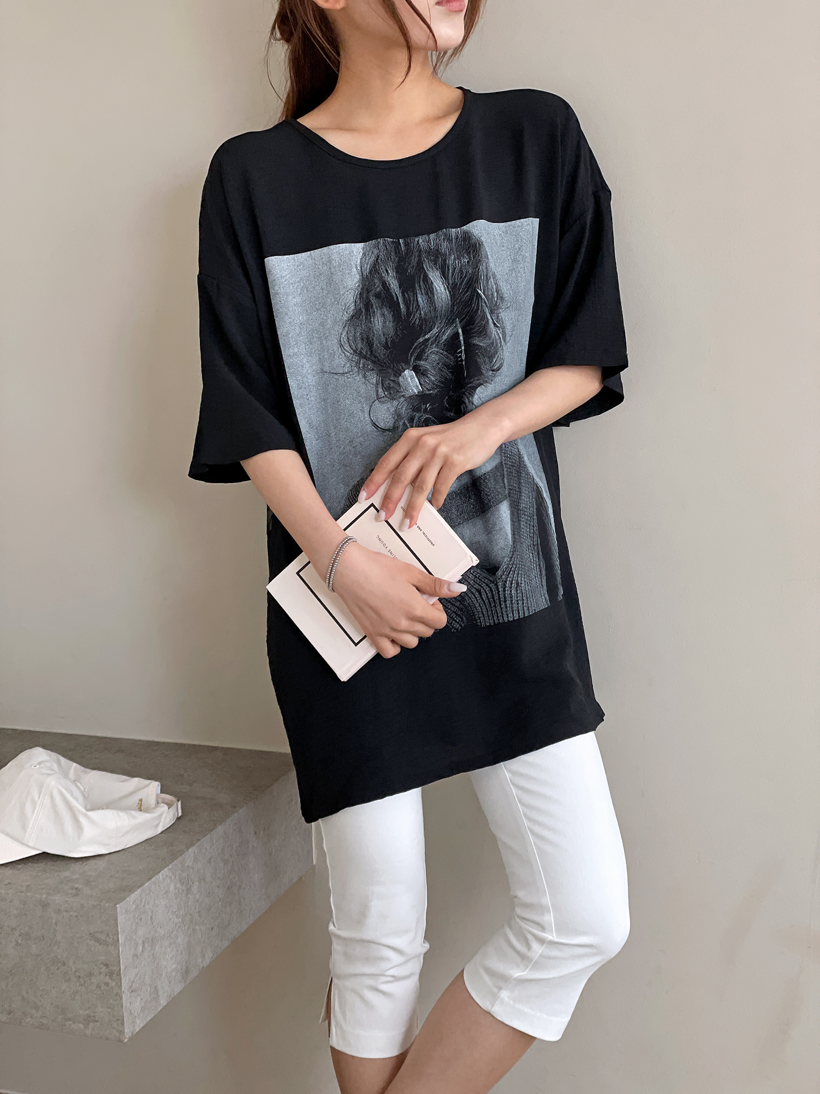 ラウンドネックボクシー半袖両面プリントTシャツ | 詳細画像14