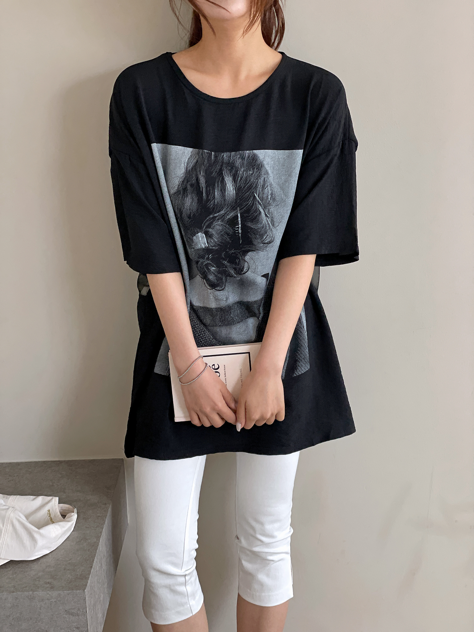ラウンドネックボクシー半袖両面プリントTシャツ | 詳細画像15