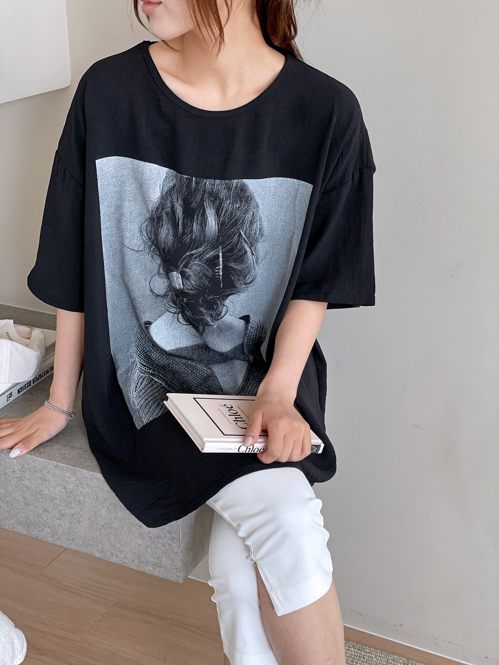 ラウンドネックボクシー半袖両面プリントTシャツ | 詳細画像17