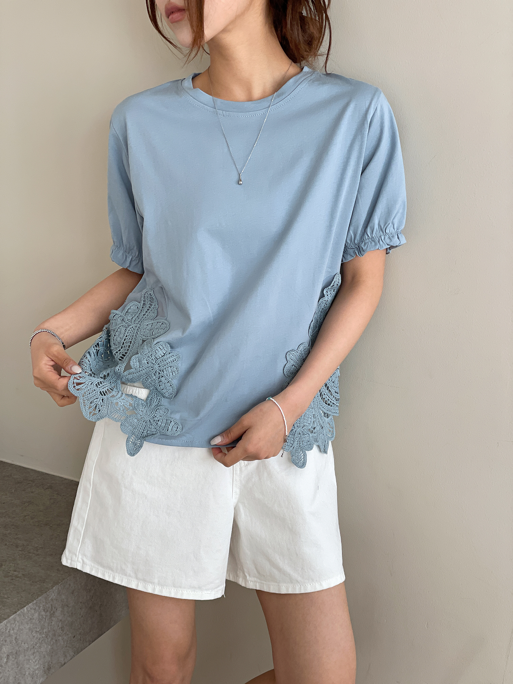 レースパフスリーブオーバーサイズ半袖Tシャツ | 詳細画像5