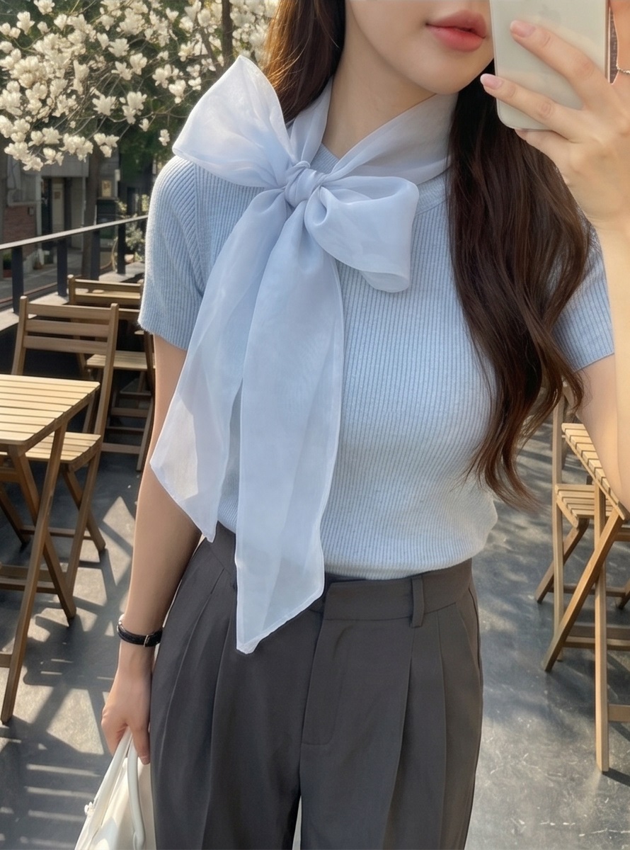 シフォンスリム半袖リボンニット | 詳細画像12