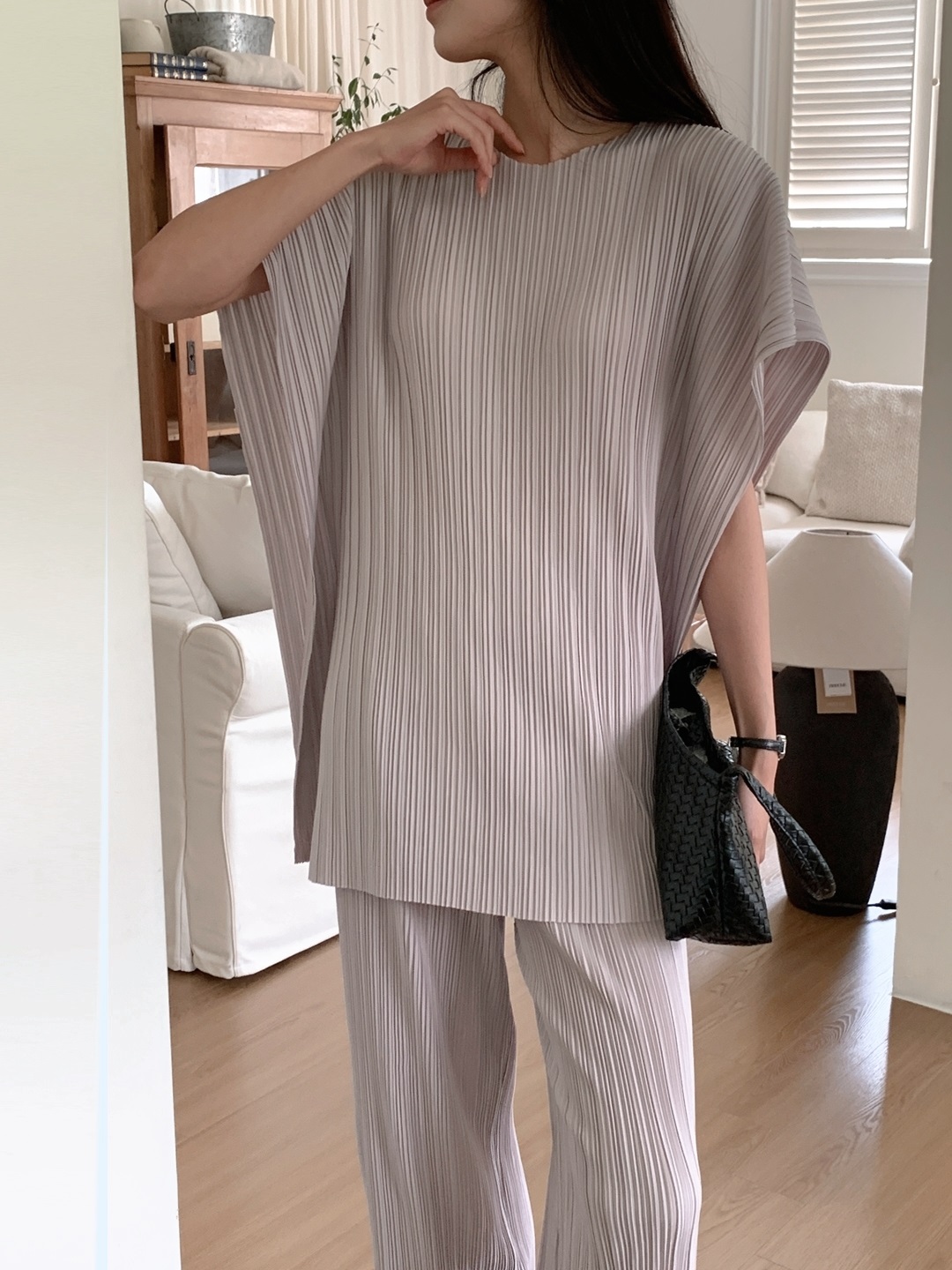 プリーツウエストゴムルーズワイドセットアップパンツTシャツベルト付 | 詳細画像15