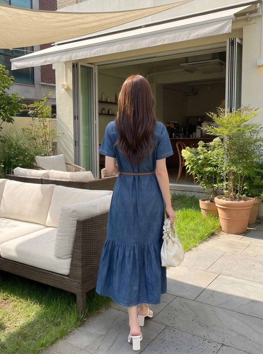 デニム半袖Aラインシャツワンピースベルト付 | 詳細画像9