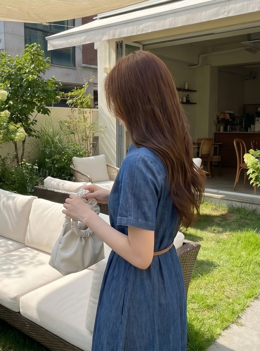 デニム半袖Aラインシャツワンピースベルト付 | 詳細画像16