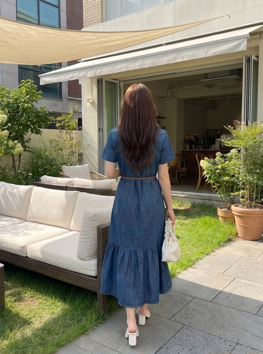 デニム半袖Aラインシャツワンピースベルト付 | 詳細画像19