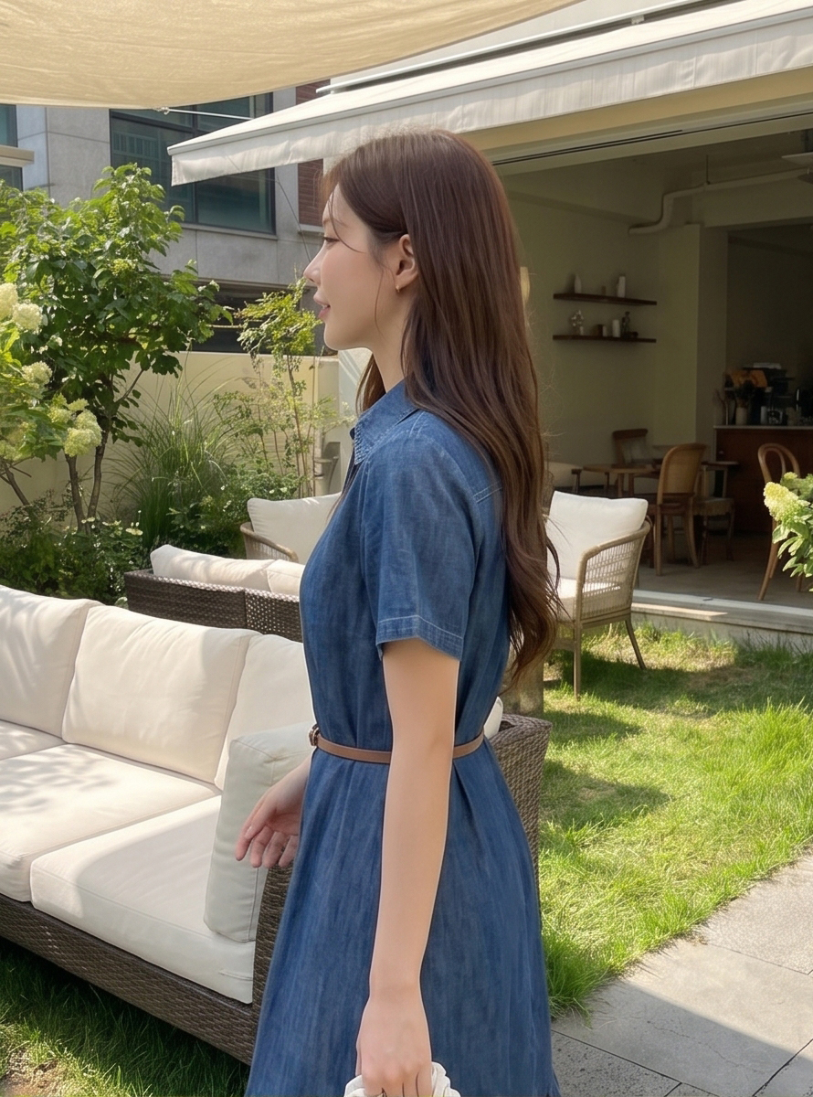 デニム半袖Aラインシャツワンピースベルト付 | 詳細画像31