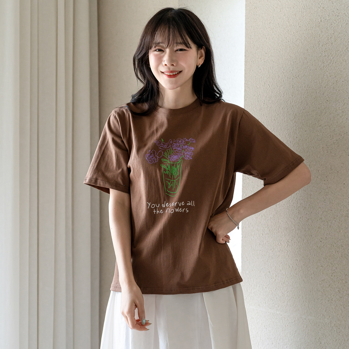 コットンラウンドネック半袖ベーシックロゴTシャツ | レディース