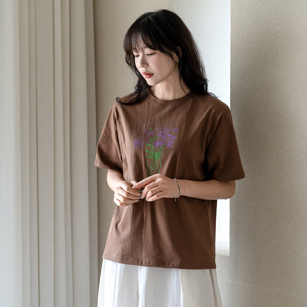 コットンラウンドネック半袖ベーシックロゴTシャツ | レディース