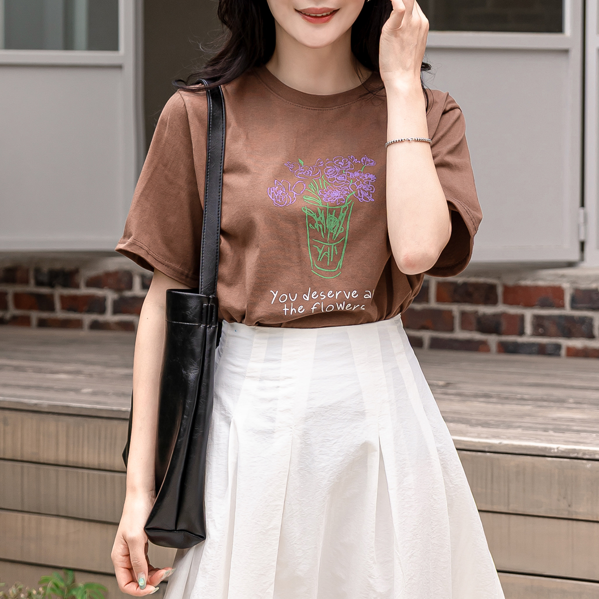 コットンラウンドネック半袖ベーシックロゴTシャツ | レディース