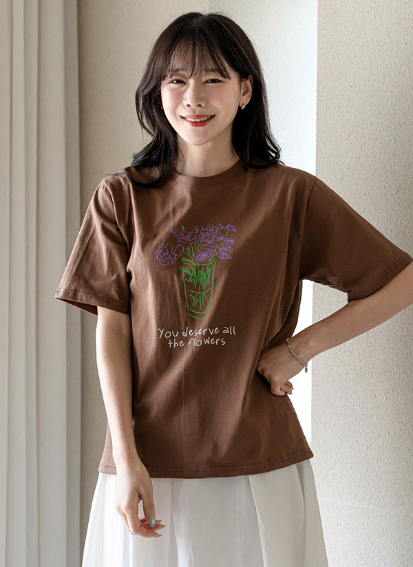 コットンラウンドネック半袖ベーシックロゴTシャツ | レディース