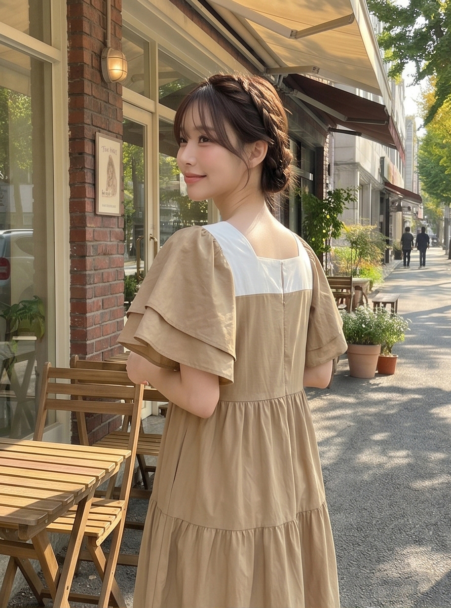 配色スクエアネックラッフルロングフレアワンピースストラップ付 | 詳細画像30