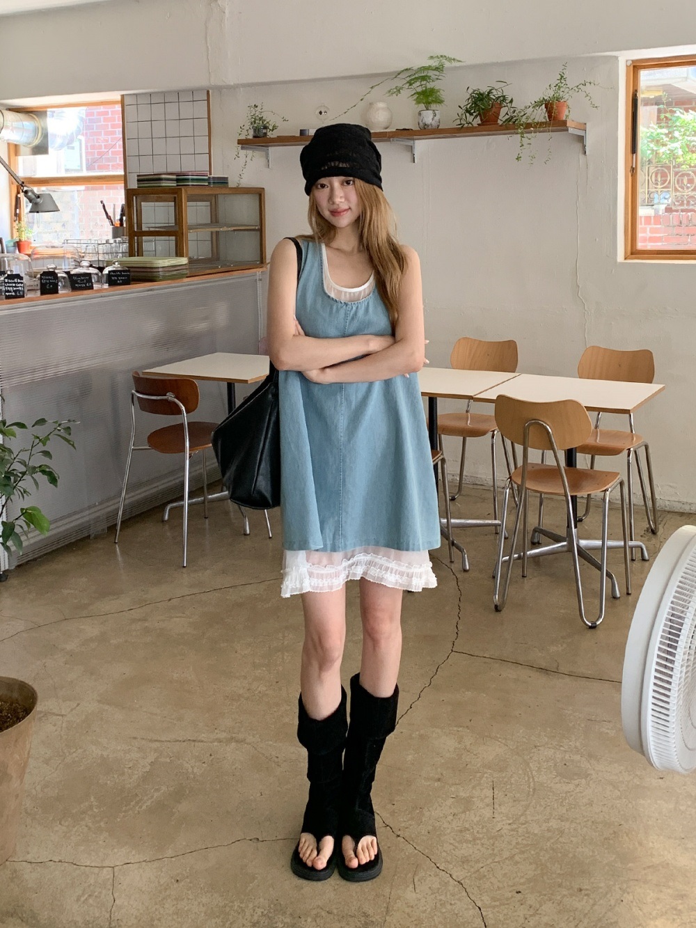 コットンUネックフリルロングノースリワンピース | 詳細画像6